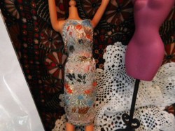 60S BARBIE DOLL CLONE STRAPLESS BROCADE DRESS;  OR BLACK/ GOLD BROCADE COAT CHOICE